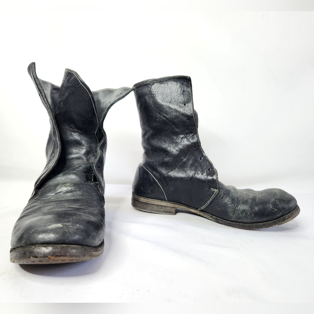 Lace Up Black Leather Boots Handmade Craftsmanship Vintage? Biker Men's 8.5